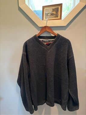 Tommy Hilfiger Men's Charcoal V-Neck Fleece Sweater